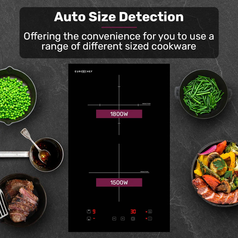 EuroChef 30cm 2 Zone Induction Cooktop, 3300W Electric, Touch Controls - Mekamart Australia