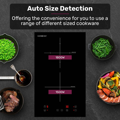 EuroChef 30cm 2 Zone Induction Cooktop, 3300W Electric, Touch Controls - Mekamart Australia