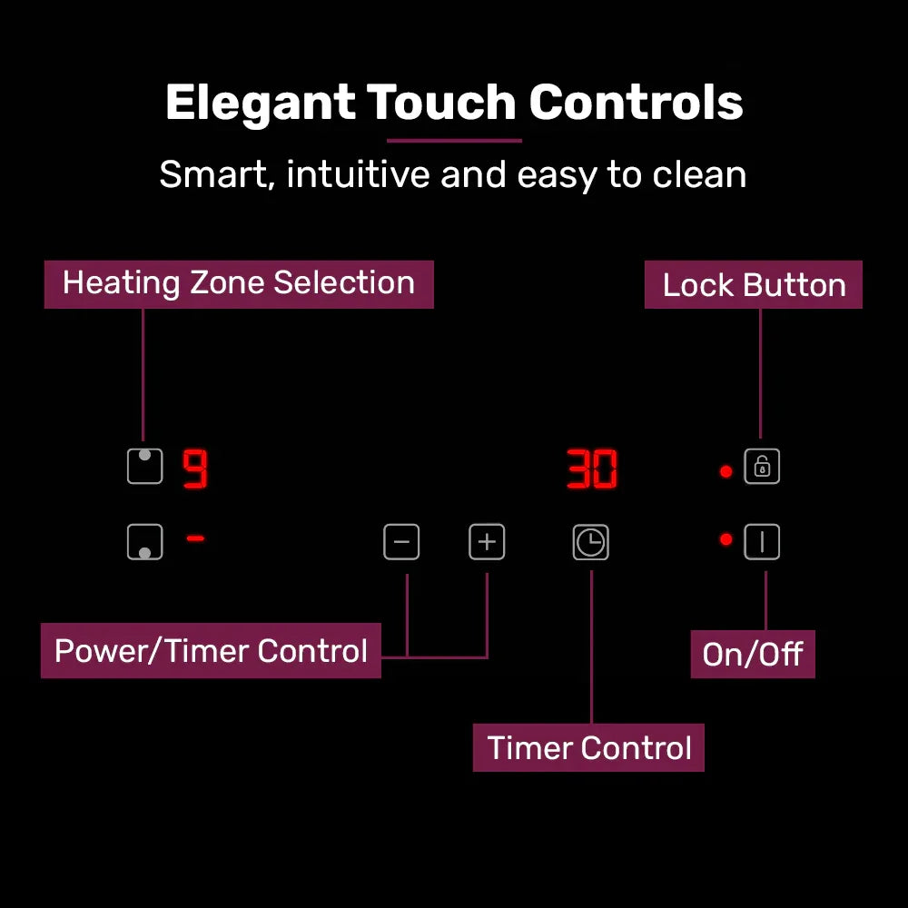 EuroChef 30cm 2 Zone Induction Cooktop, 3300W Electric, Touch Controls - Mekamart Australia