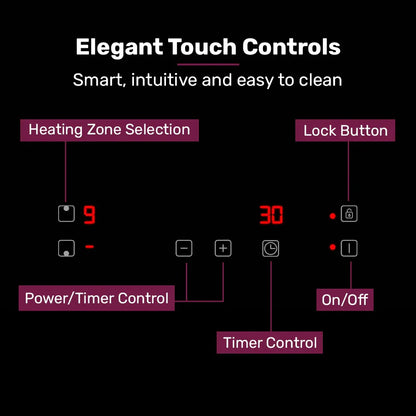 EuroChef 30cm 2 Zone Induction Cooktop, 3300W Electric, Touch Controls - Mekamart Australia