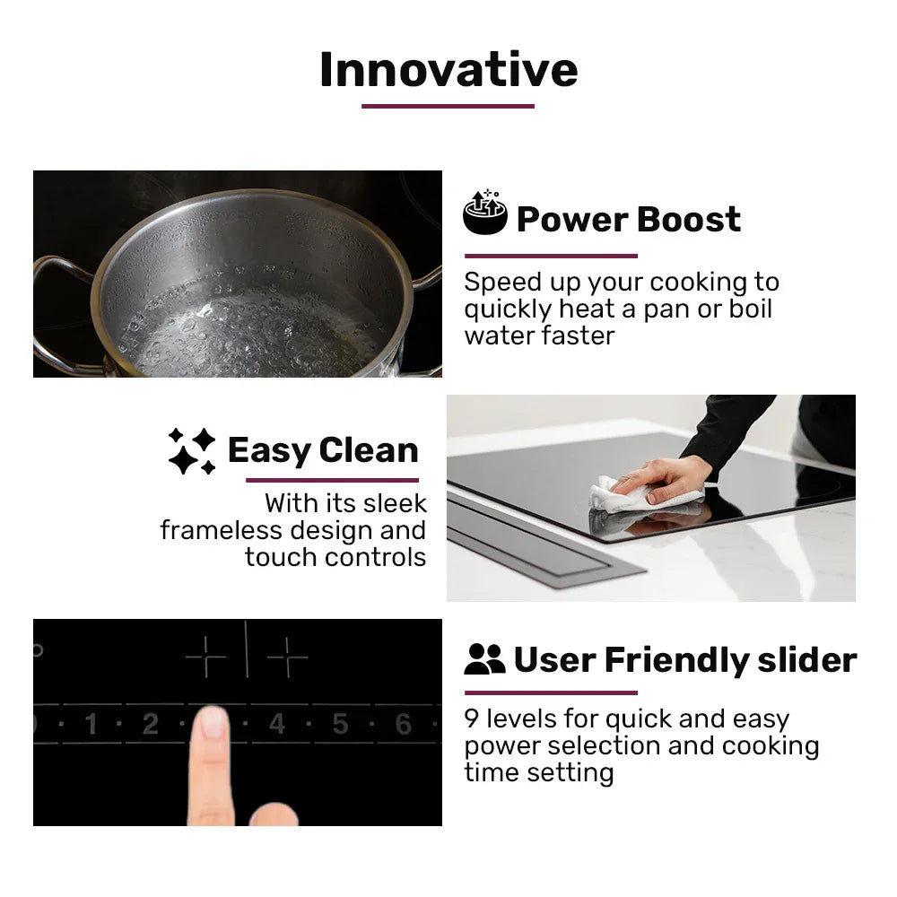 EuroChef 60cm 4 Zone Induction Cooktop, 6800W Electric, Touch Controls - Mekamart Australia