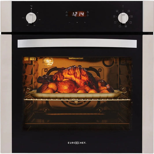 EuroChef 60cm Stainless Built-in 70L Grill 8 Function Fan Forced Electric Wall Oven - Mekamart Australia