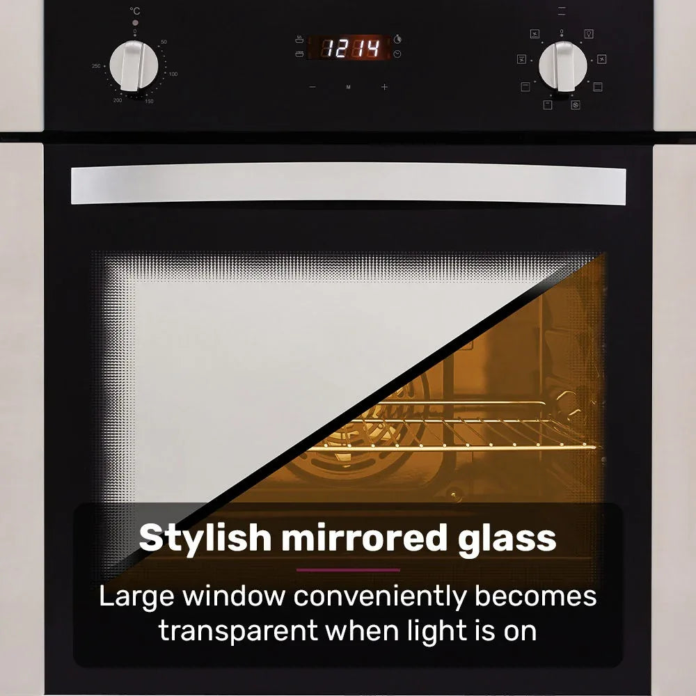 EuroChef 60cm Stainless Built-in 70L Grill 8 Function Fan Forced Electric Wall Oven - Mekamart Australia