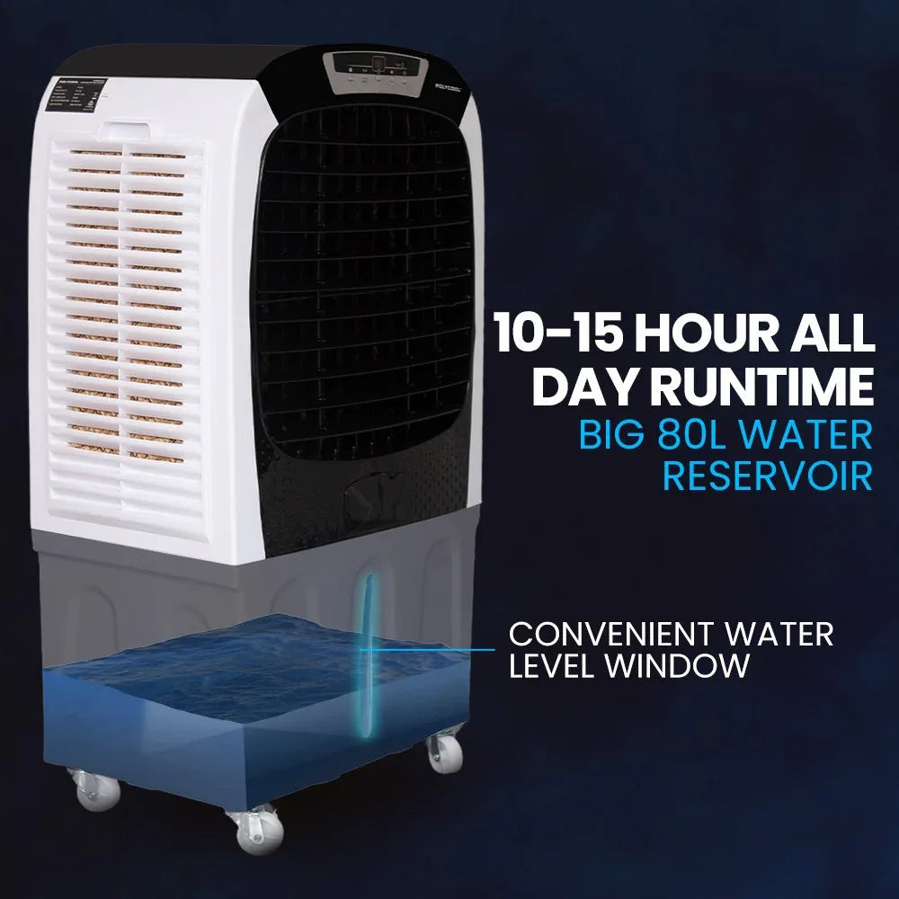 POLYCOOL 450W 80L Evaporative Air Cooler, Commercial Grade, Remote Control, Fan - Mekamart Australia