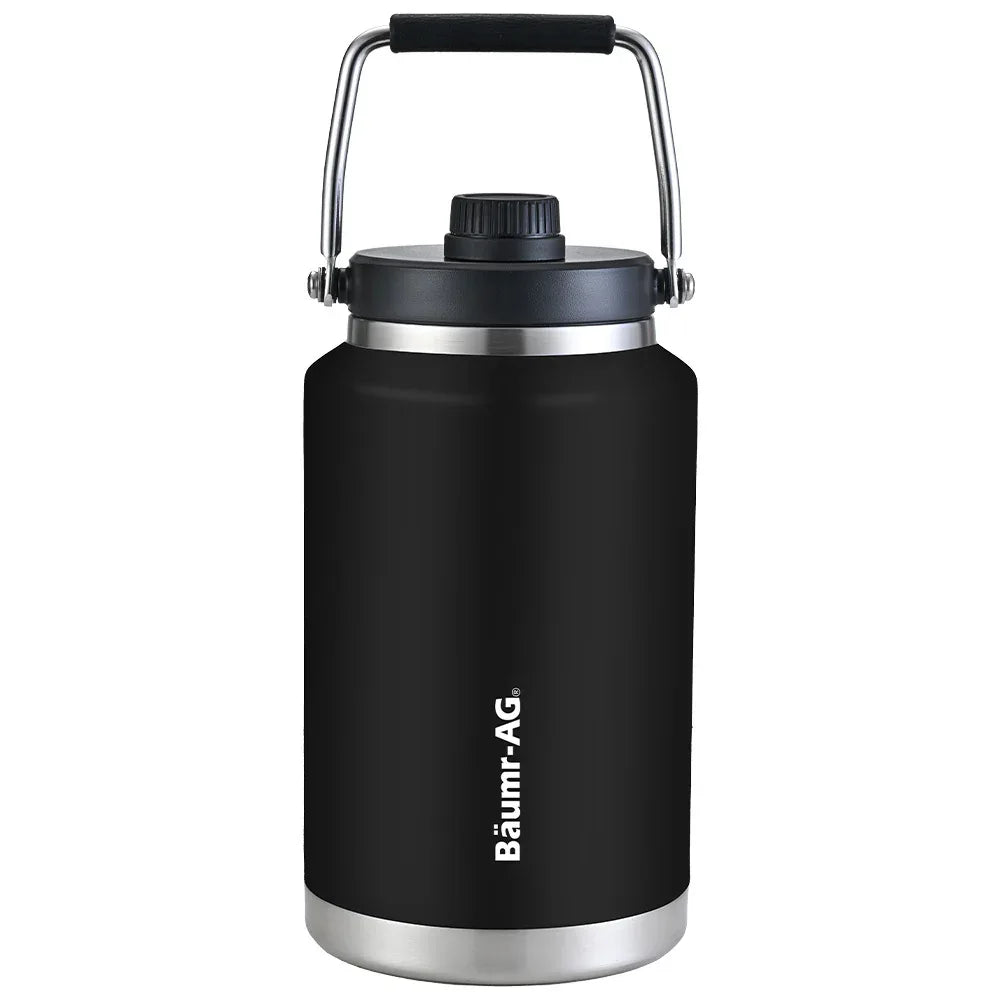 BAUMR-AG 3.8L Double Wall Insulated Stainless Steel Water Bottle, Drink Jug with Handle, Black - Mekamart Australia