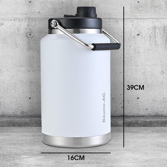 Baumr-AG 3.8L Double Wall Insulated Stainless Steel Water Bottle, Drink Jug with Handle, White - Mekamart Australia