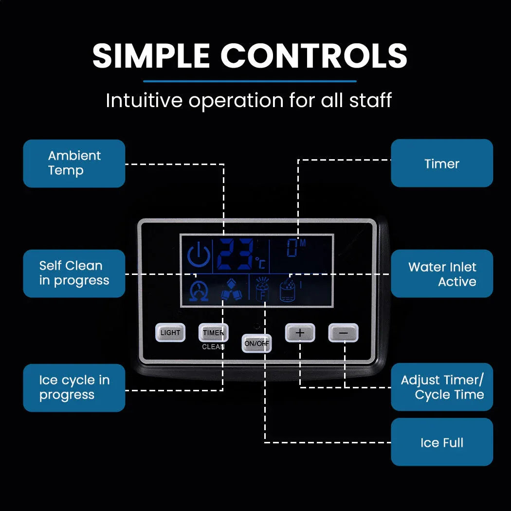 POLYCOOL Commercial Ice Maker Machine, up to 35kg/24hr, Timer & Self Cleaning Programs - Mekamart Australia