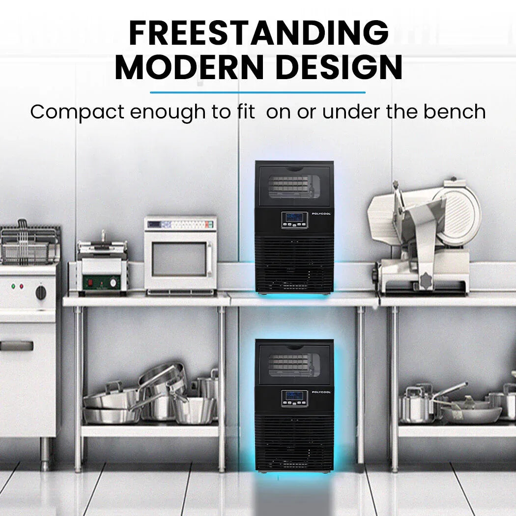 POLYCOOL Commercial Ice Maker Machine, up to 35kg/24hr, Timer & Self Cleaning Programs - Mekamart Australia