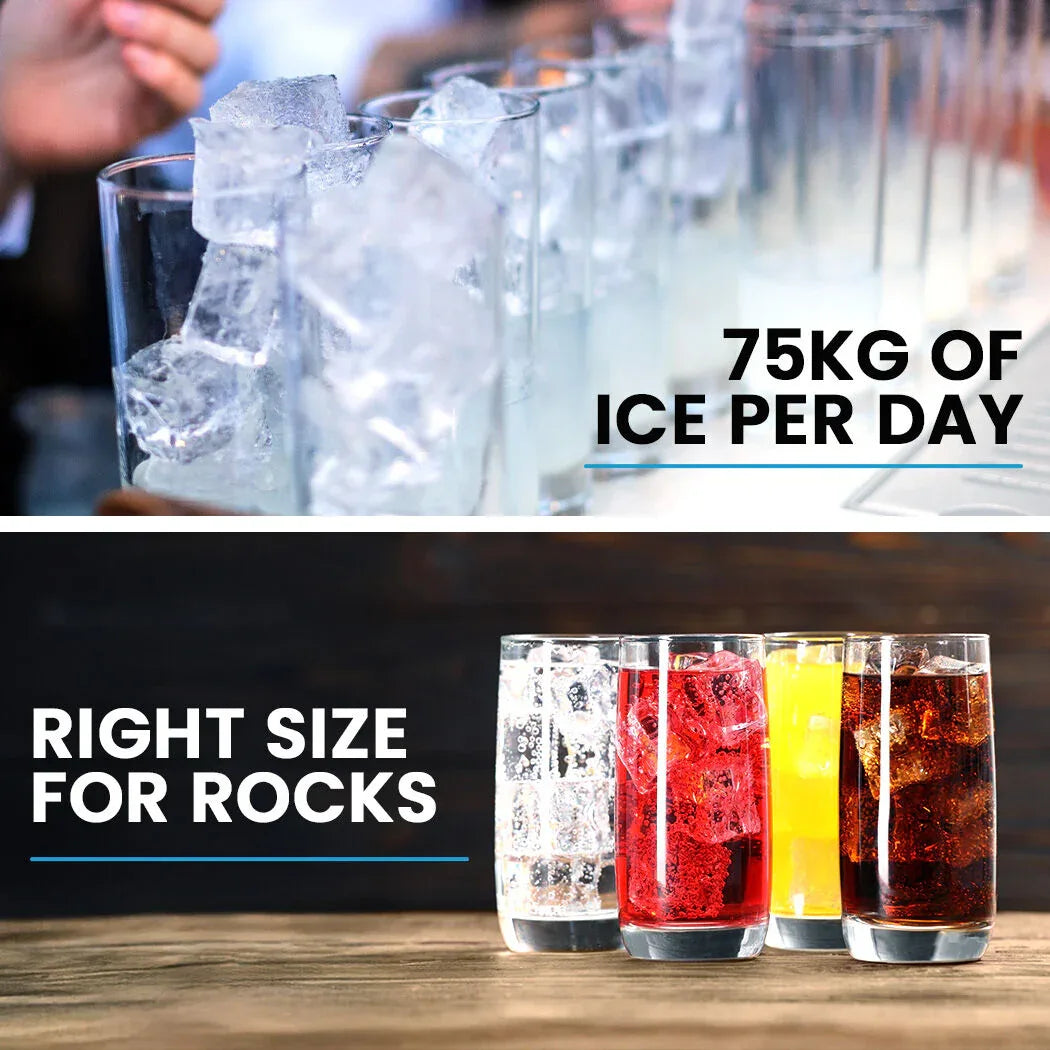 POLYCOOL Commercial Ice Maker Machine, up to 75kg/24hr, Timer & Self Cleaning Programs - Mekamart Australia