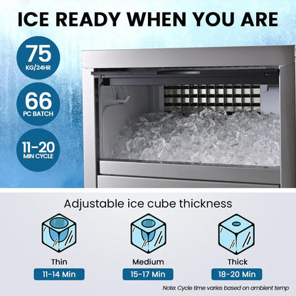 POLYCOOL Commercial Ice Maker Machine, up to 75kg/24hr, Timer & Self Cleaning Programs - Mekamart Australia