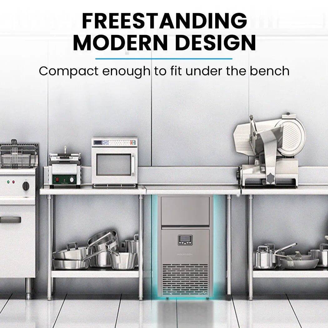 POLYCOOL Commercial Ice Maker Machine, up to 75kg/24hr, Timer & Self Cleaning Programs - Mekamart Australia