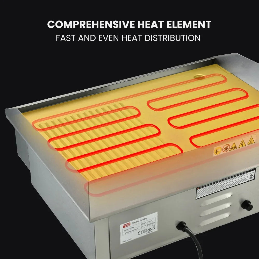 THERMOMATE Commercial Electric Griddle TH-G04, 2400W 55x35cm Half Ribbed Surface - Mekamart Australia