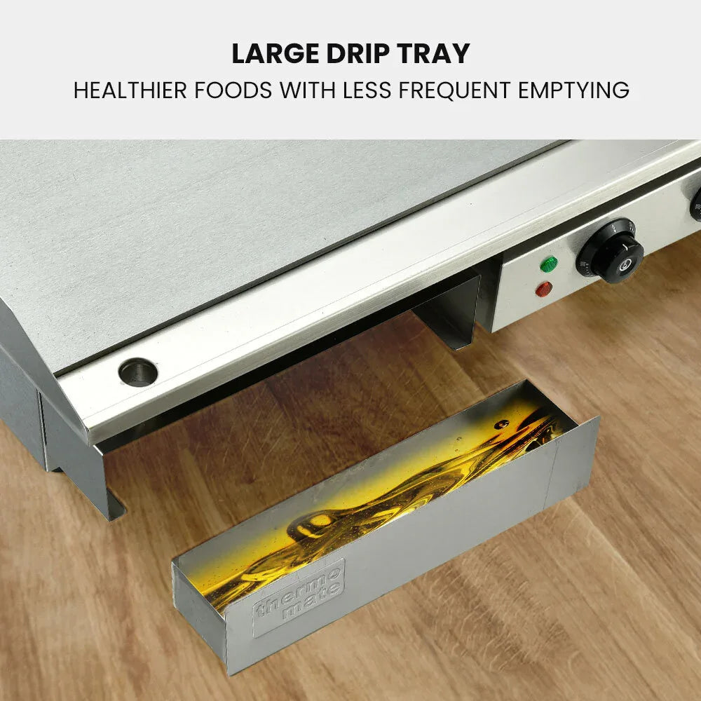THERMOMATE Commercial Electric Griddle TH-G04, 2400W 55x35cm Half Ribbed Surface - Mekamart Australia