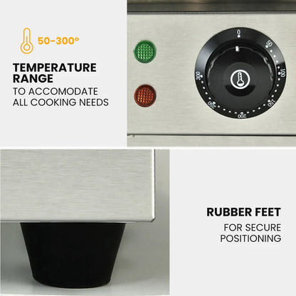 THERMOMATE Commercial Electric Griddle TH-G04, 2400W 55x35cm Half Ribbed Surface - Mekamart Australia
