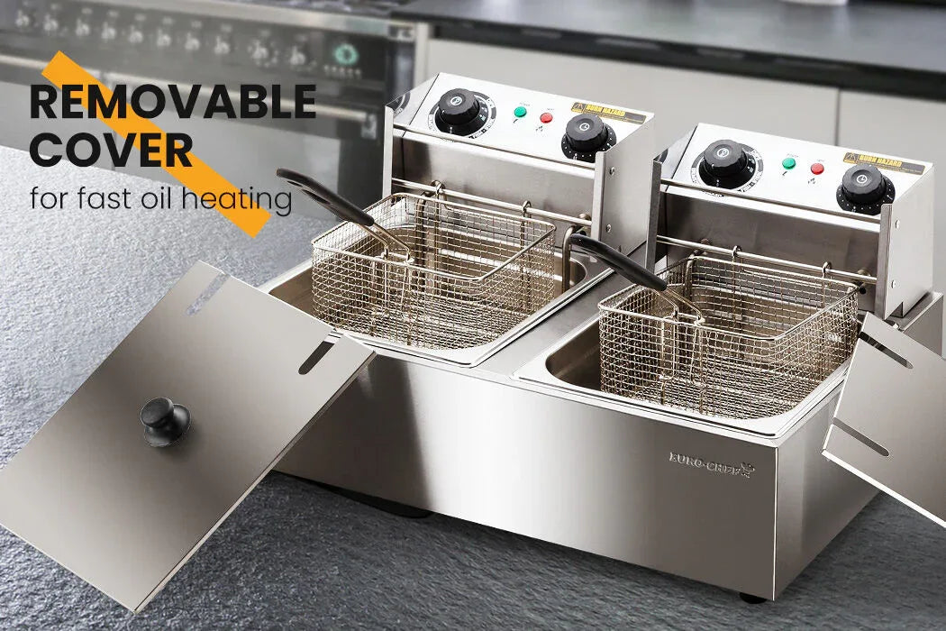 EuroChef Commercial Electric Deep Fryer Twin Frying Basket Chip Cooker Fry - Mekamart Australia