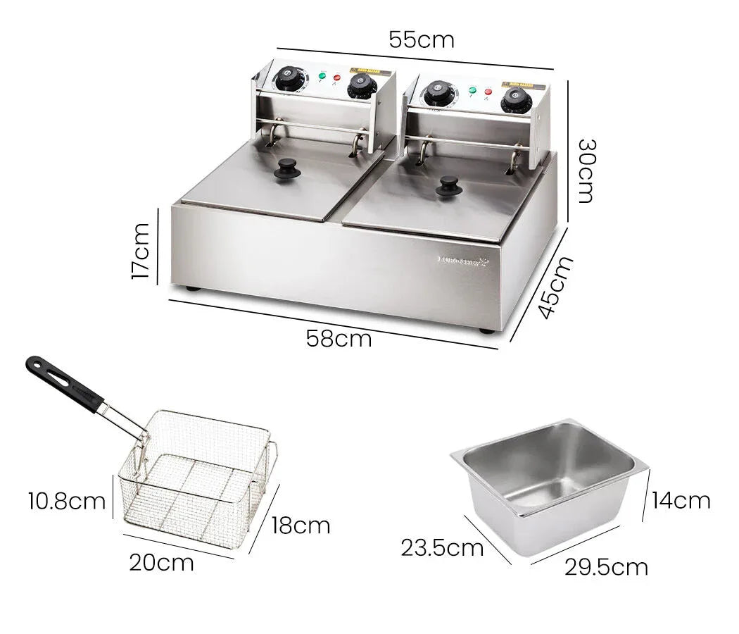 EuroChef Commercial Electric Deep Fryer Twin Frying Basket Chip Cooker Fry - Mekamart Australia
