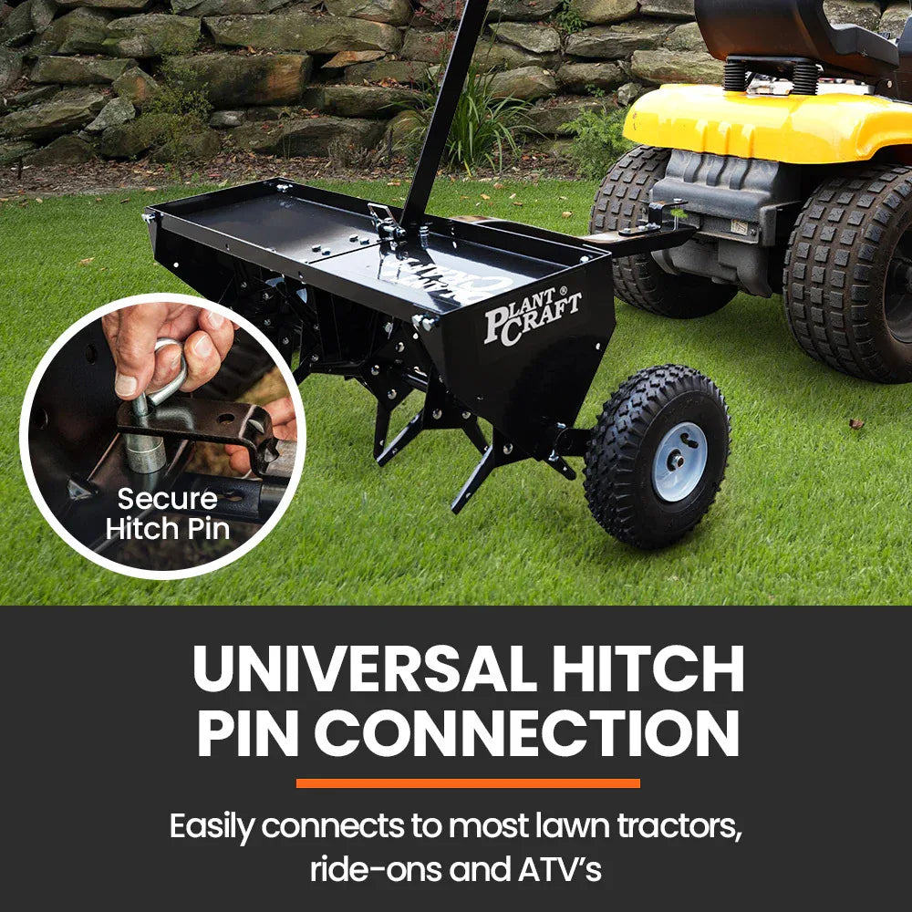 PlantCraft Tow Behind Plug Lawn Aerator 1m (40") Wide, Universal Hitch for Ride on Mower, Garden Tractor - Mekamart Australia