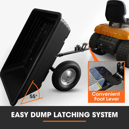 PlantCraft Poly Dump Cart, 272kg Load Heavy Duty Tipper Trailer, 16-inch Tyres, for Ride-on Lawn Mower Tractor, ATV, Quad Bike - Mekamart Australia