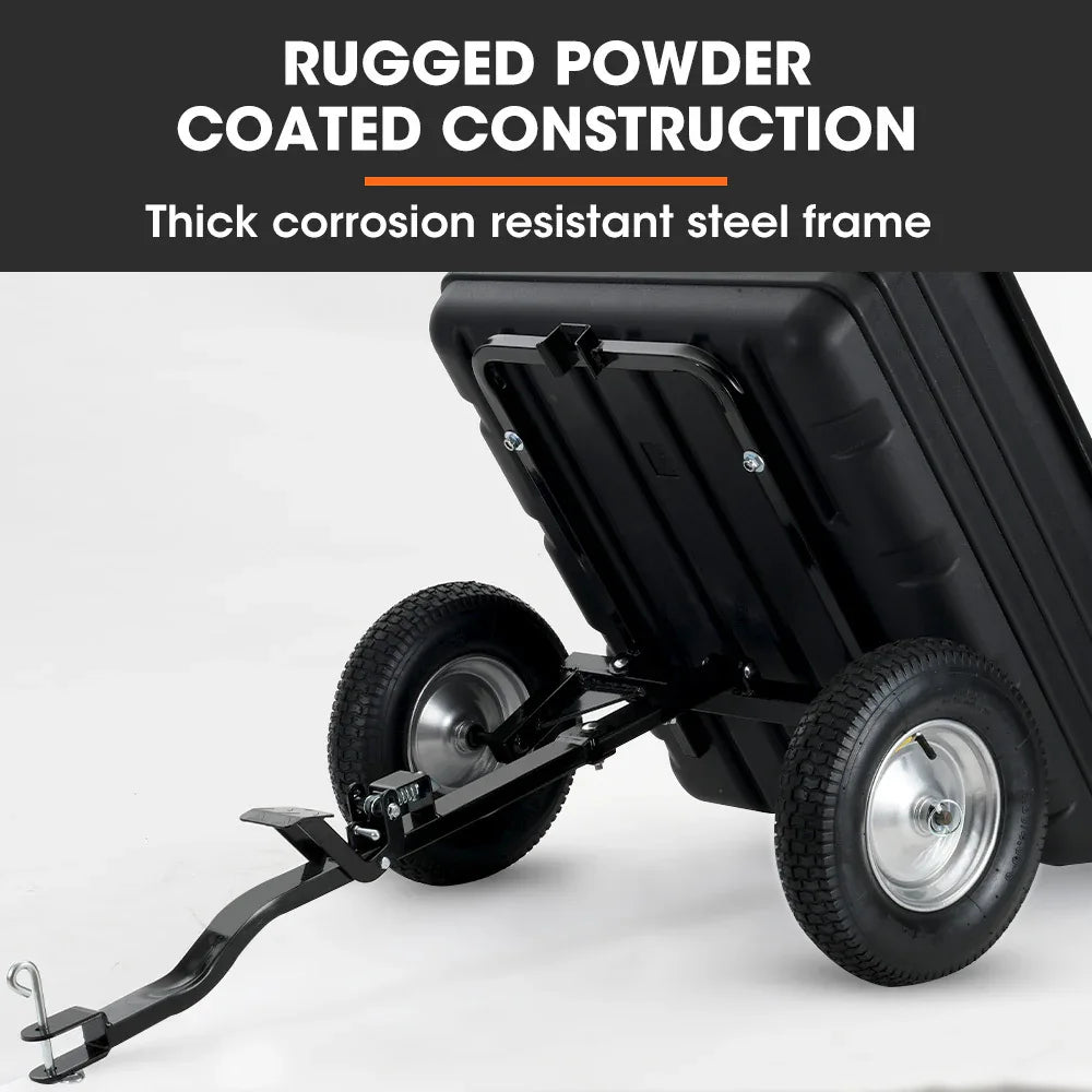 PlantCraft Poly Dump Cart, 272kg Load Heavy Duty Tipper Trailer, 16-inch Tyres, for Ride-on Lawn Mower Tractor, ATV, Quad Bike - Mekamart Australia