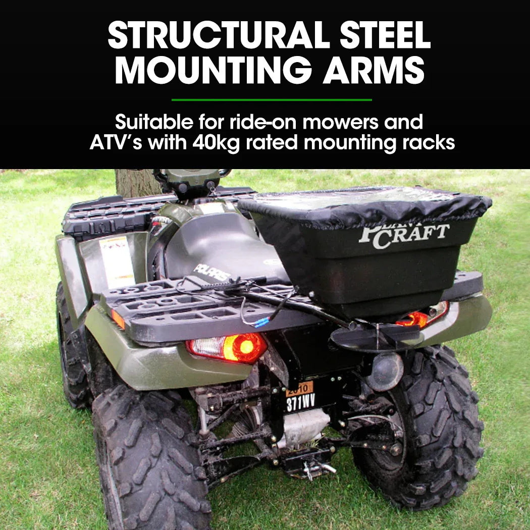 PLANTCRAFT Spreader 12V 36kg 30L Lawn Seed Fertiliser, for ATV, Ride on Mower, with Rain Cover - Mekamart Australia