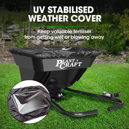 PLANTCRAFT Spreader 12V 36kg 30L Lawn Seed Fertiliser, for ATV, Ride on Mower, with Rain Cover - Mekamart Australia