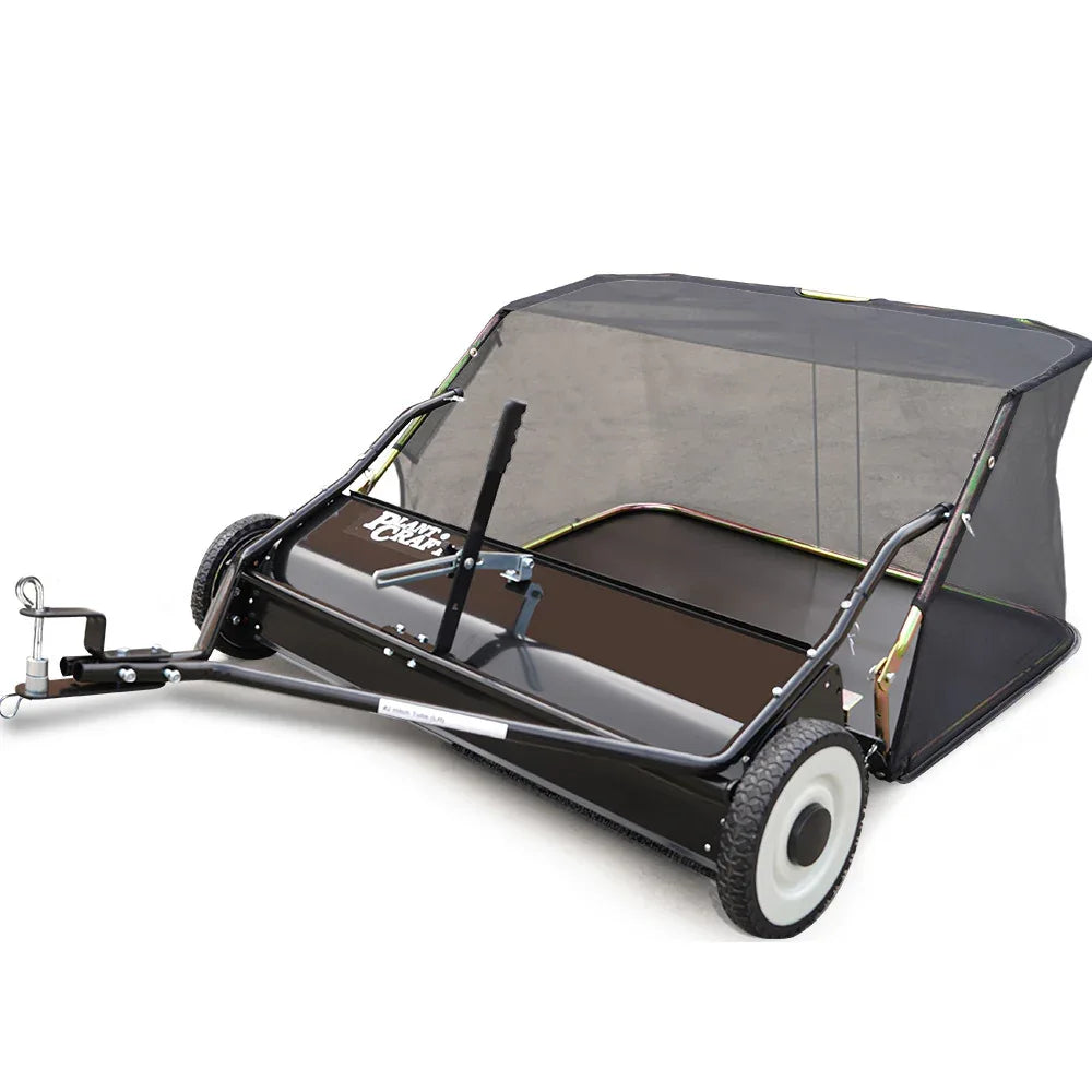 PlantCraft Lawn Sweeper 38" Wide, Tow Behind Leaf and Grass Clipping Collector, Universal Hitch for Ride on Mower, Garden Tractor - Mekamart Australia