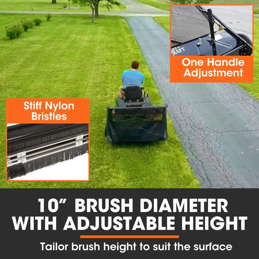 PlantCraft Lawn Sweeper 38" Wide, Tow Behind Leaf and Grass Clipping Collector, Universal Hitch for Ride on Mower, Garden Tractor - Mekamart Australia