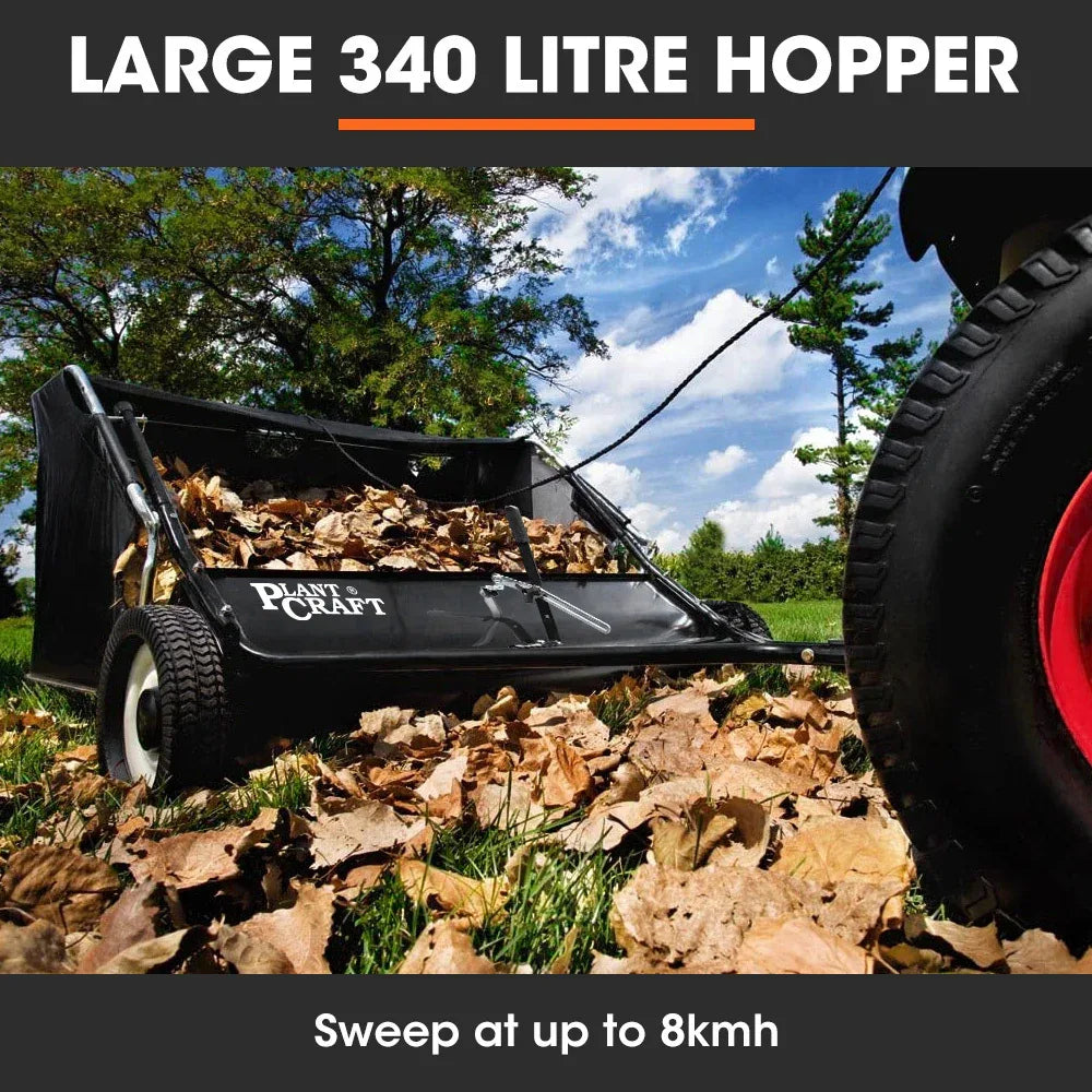 PlantCraft Lawn Sweeper 38" Wide, Tow Behind Leaf and Grass Clipping Collector, Universal Hitch for Ride on Mower, Garden Tractor - Mekamart Australia
