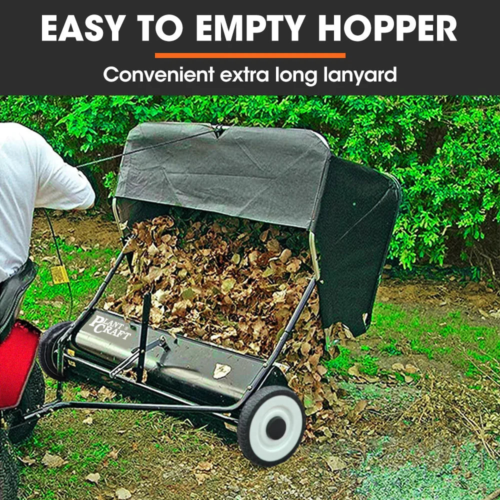 PlantCraft Lawn Sweeper 38" Wide, Tow Behind Leaf and Grass Clipping Collector, Universal Hitch for Ride on Mower, Garden Tractor - Mekamart Australia