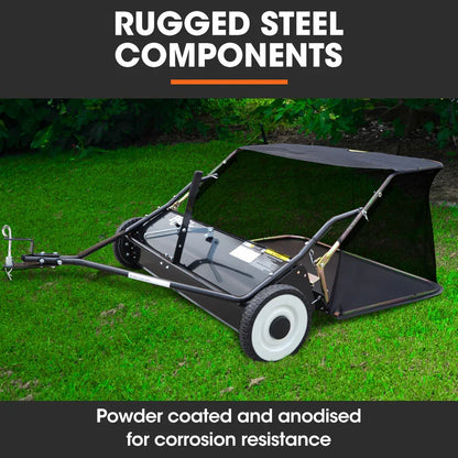 PlantCraft Lawn Sweeper 38" Wide, Tow Behind Leaf and Grass Clipping Collector, Universal Hitch for Ride on Mower, Garden Tractor - Mekamart Australia