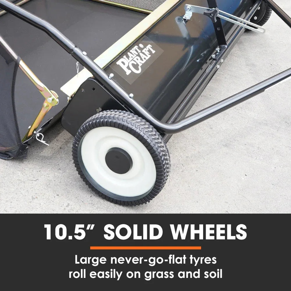 PlantCraft Lawn Sweeper 48" Wide, Tow Behind Leaf and Grass Clipping Collector, Universal Hitch for Ride on Mower, Garden Tractor - Mekamart Australia