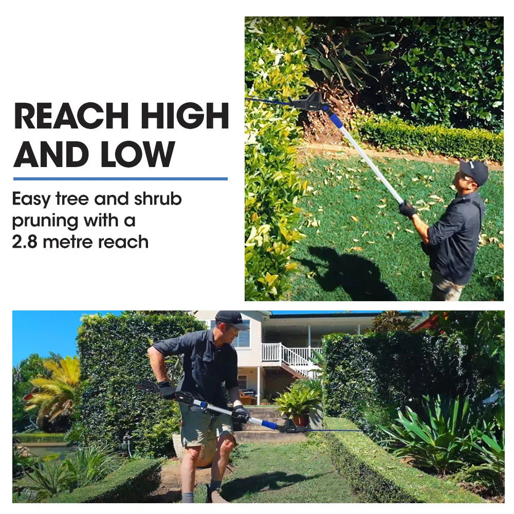 POWERBLADE 20V Cordless Pole Saw & Hedge Trimmer Combo, 8" Chainsaw Pruner & 20" Hedger, Telescopic Handle, Battery and Fast Charger Kit - Mekamart Australia