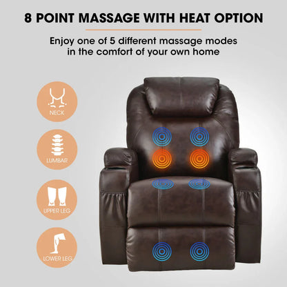 FORTIA Electric Massage Lift Recliner Chair Faux Leather 8 Point Massage Heating, Dark Crimson - Mekamart Australia