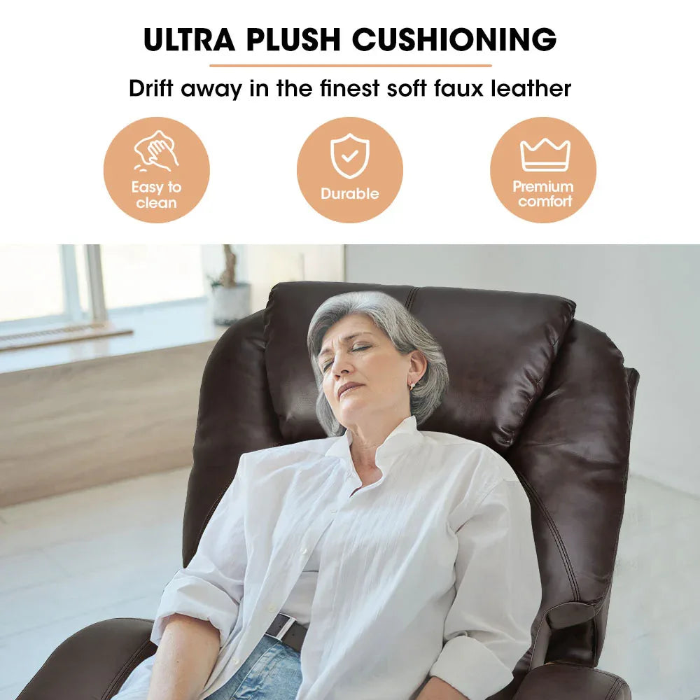 FORTIA Electric Massage Lift Recliner Chair Faux Leather 8 Point Massage Heating, Dark Crimson - Mekamart Australia