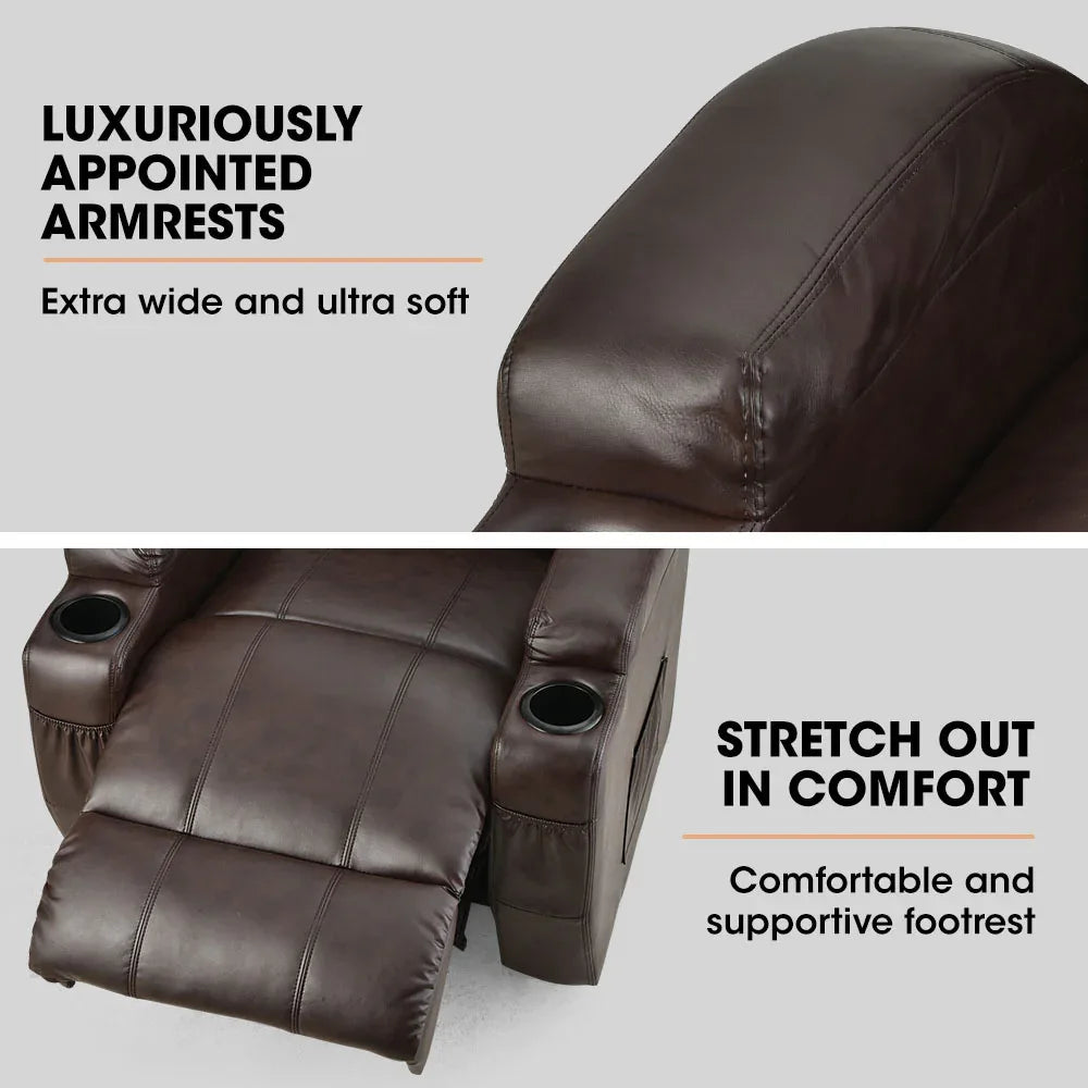 FORTIA Electric Massage Lift Recliner Chair Faux Leather 8 Point Massage Heating, Dark Crimson - Mekamart Australia