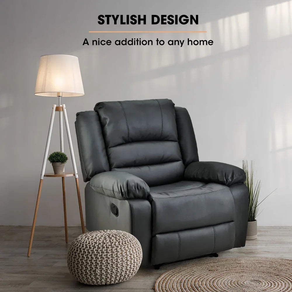 FORTIA Luxury Recliner Lounge Chair, Single Faux Leather Armchair, for Home Theatre Cinema, Elderly, Black - Mekamart Australia