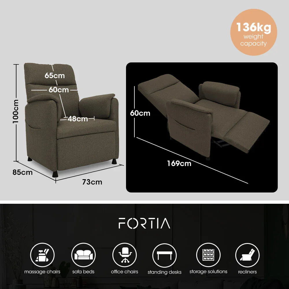 FORTIA Electric Armchair Recliner, Single Fabric Chair, Biege - Mekamart Australia