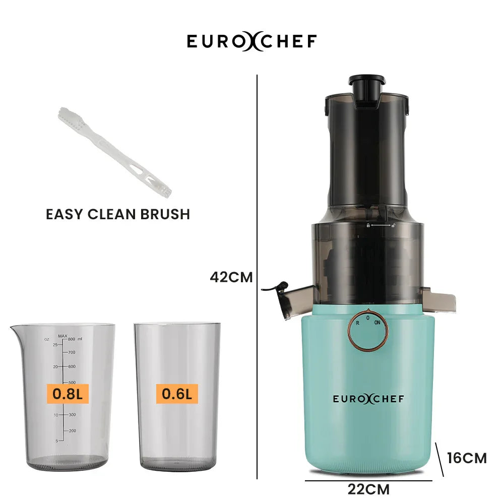 EUROCHEF Cold Press Slow Juicer Machine, Large Chute, 200W, Seafoam Green - Mekamart Australia
