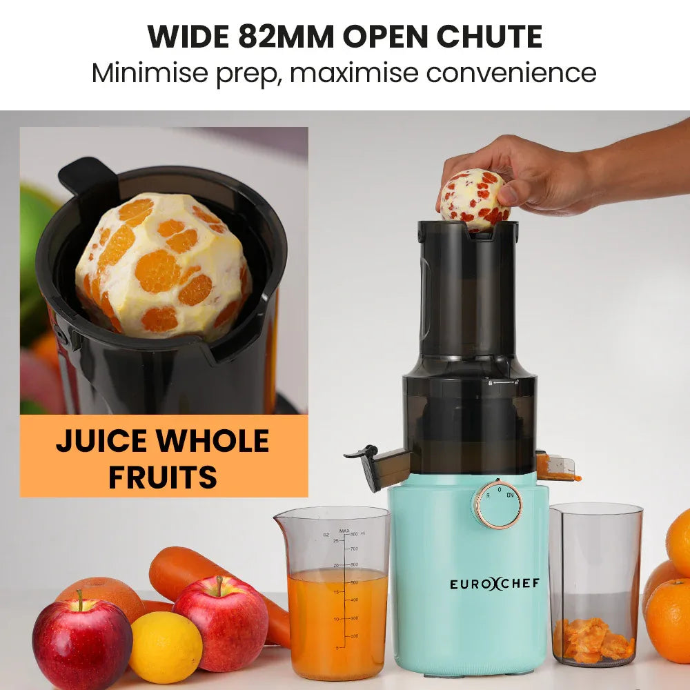 EUROCHEF Cold Press Slow Juicer Machine, Large Chute, 200W, Seafoam Green - Mekamart Australia