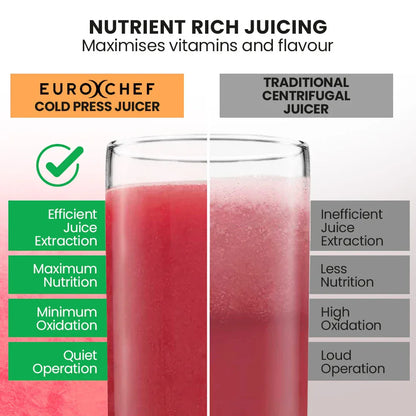 EUROCHEF Cold Press Slow Juicer Machine, Large Chute, 200W, Seafoam Green - Mekamart Australia