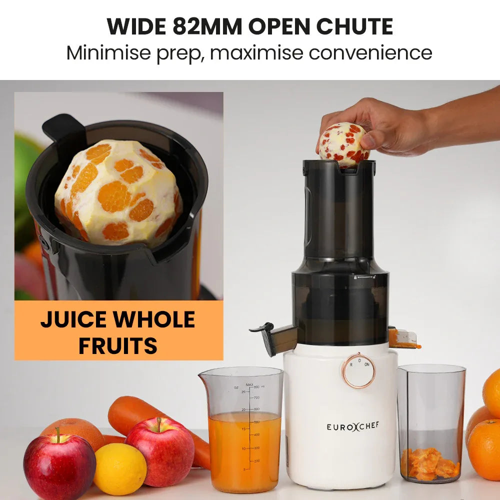 EUROCHEF Cold Press Slow Juicer Machine, Large Chute, 200W, White - Mekamart Australia