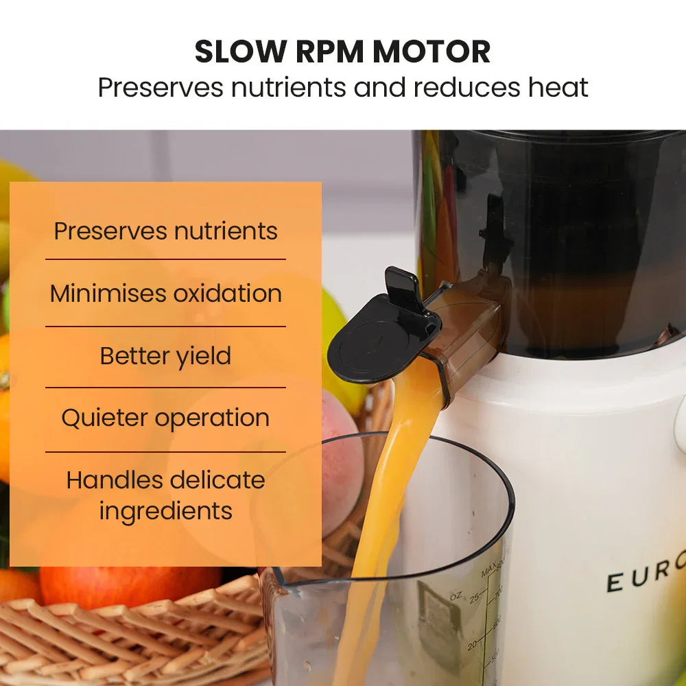 EUROCHEF Cold Press Slow Juicer Machine, Large Chute, 200W, White - Mekamart Australia