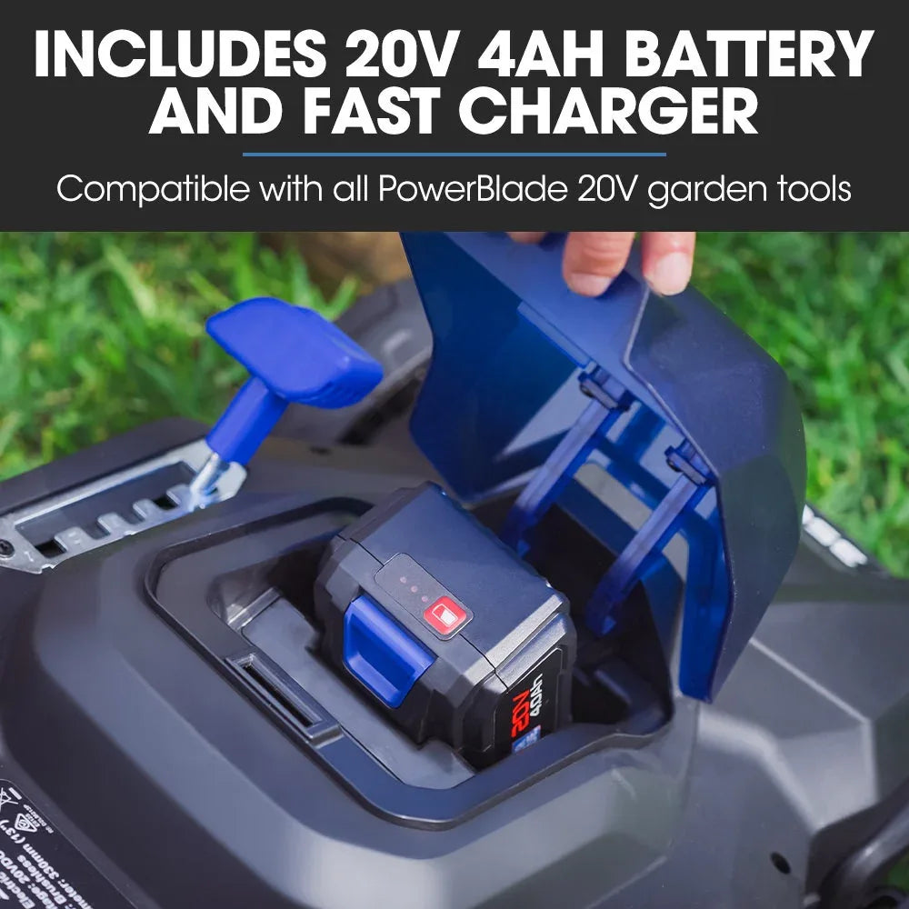 POWERBLADE 350CX 20V 13" Cordless Lawn Mower Kit, Fast Charger, 4Ah Battery, 5 Height, Brushless Electric, 330mm Cutting Path - Mekamart Australia