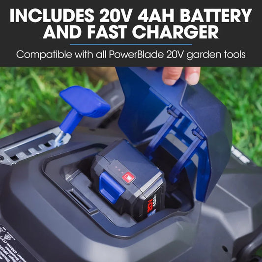 POWERBLADE 350CX 20V 13" Cordless Lawn Mower Kit, Fast Charger, 4Ah Battery, 5 Height, Brushless Electric, 330mm Cutting Path - Mekamart Australia