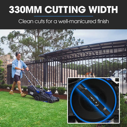 POWERBLADE 350CX 20V 13" Cordless Lawn Mower Kit, Fast Charger, 4Ah Battery, 5 Height, Brushless Electric, 330mm Cutting Path - Mekamart Australia