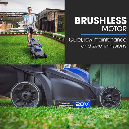 POWERBLADE 350CX 20V 13" Cordless Lawn Mower Kit, Fast Charger, 4Ah Battery, 5 Height, Brushless Electric, 330mm Cutting Path - Mekamart Australia