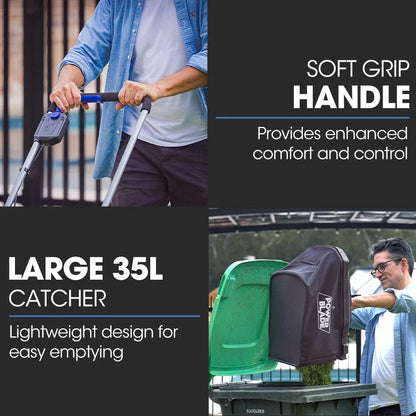 POWERBLADE 350CX 20V 13" Cordless Lawn Mower Kit, Fast Charger, 4Ah Battery, 5 Height, Brushless Electric, 330mm Cutting Path - Mekamart Australia