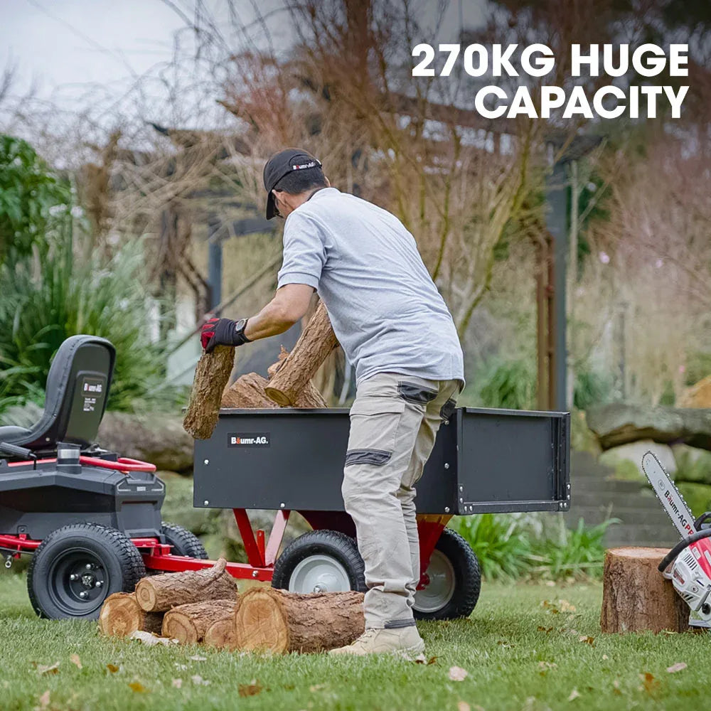 BAUMR-AG 270kg Capacity Metal Dump Cart, for Ride on Mower - Mekamart Australia