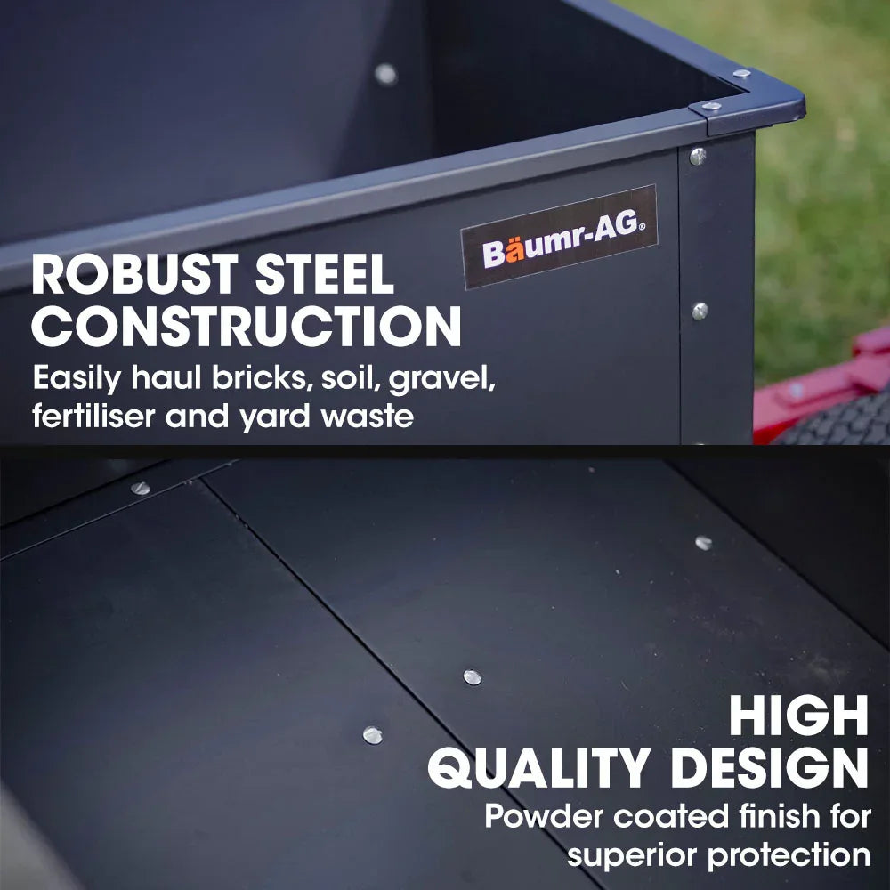 BAUMR-AG 270kg Capacity Metal Dump Cart, for Ride on Mower - Mekamart Australia