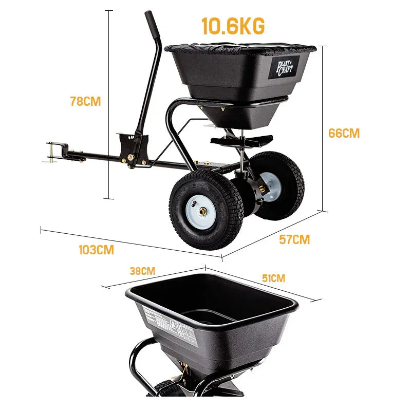 PLANTCRAFT Tow Behind Broadcast Spreader 30kg 26L Seed Fertiliser Tow Rotary - Mekamart Australia